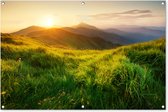 Tuinposter - Tuindoek - Tuinposters buiten - Gras - Heuvels - Zon - Natuur - Landschap - 120x80 cm - Tuin