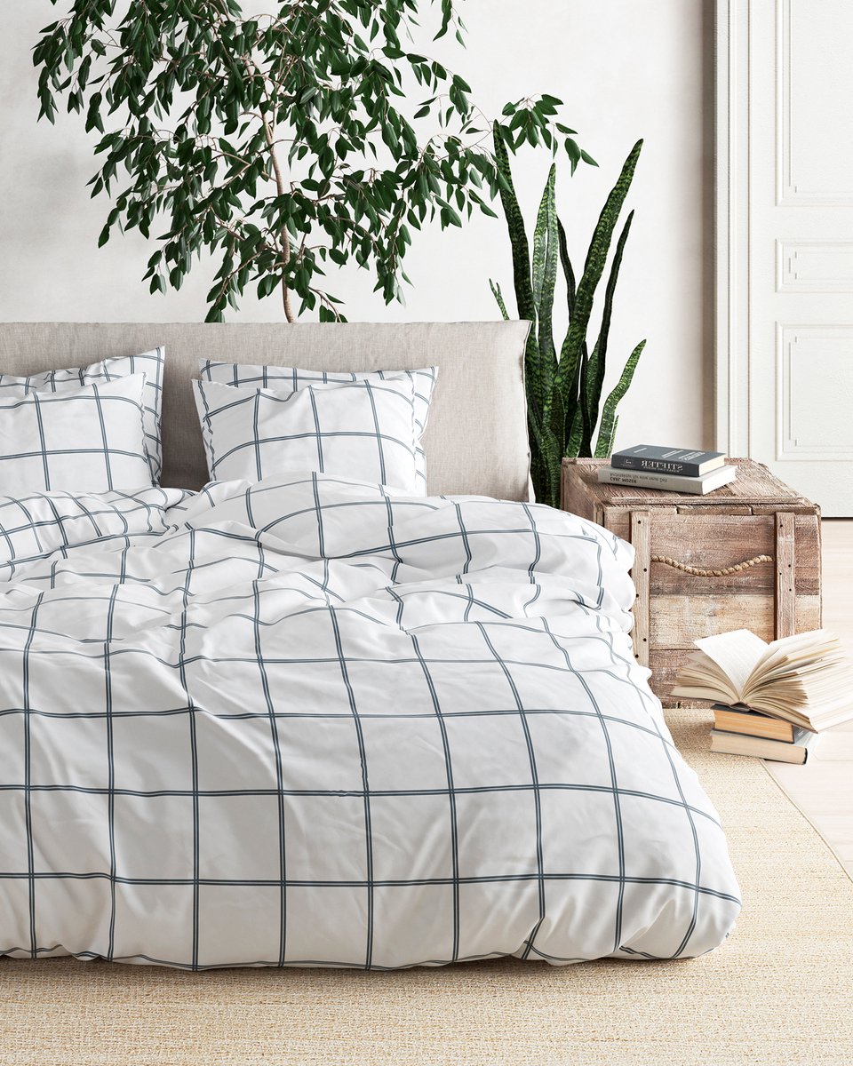 Mistral Home - DEKBEDOVERTREK - recycled katoen renforcé - 140 x 200 cm + 65 x 65 cm - eenpersoons - ruiten - zwart- Duurzaam