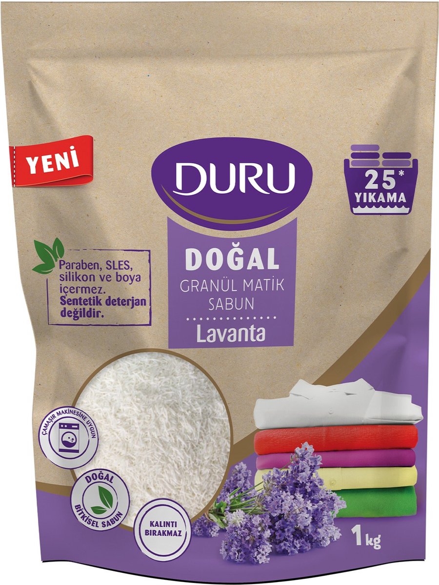 Duru Waspoeder lavendel 1kg - Wasmiddel - Washingpowder Lavender - Powder - Vegan - Dogal Kaynakli granül matik sabun lavanta
