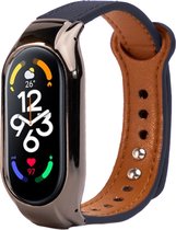 Leer Smartwatch bandje - Geschikt voor Xiaomi Mi Band 7 leren bandje - blauw - Strap-it Horlogeband / Polsband / Armband