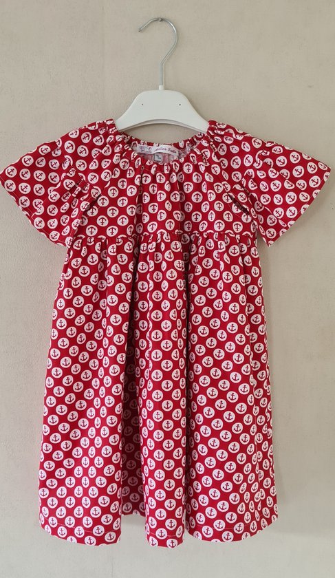 Robe à manches volantées - robe d'été - fille - rouge/blanc - taille 110