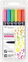 Tombow Fudenosuke Brush Pen / kalligrafie - hard WS-BH - set van 6 NEON KLEUREN