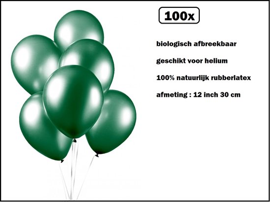 100x Luxe Ballon pearl groen 30cm - biologisch afbreekbaar - Festival feest party verjaardag landen helium lucht thema