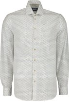 Ledub modern fit overhemd - wit met middengroen dessin - Strijkvriendelijk - Boordmaat: 40