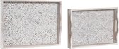 Set van trays DKD Home Decor Bruin Wit Tropisch 2 Onderdelen Hout MDF Blad van een plant (39 x 30 x 5 cm)
