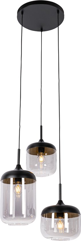 QAZQA kyan - Design Hanglamp - 3 lichts - Ø 48 cm - Zwart Goud - Woonkamer | Slaapkamer | Keuken