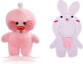 Klikkopers® - Paper Duck knuffel - Konijn Kostuum - 30 cm - Paper Duck - Lalafanfan - Paperduck - Roze