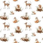Kinderwagenmatrashoes - witte tricot met vosjes en hertjes - ook geschikt voor moses mandje