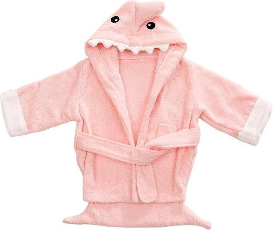 DierOKÉ - Kinder Badjas - Unisex roze haai Badjas - Baby Ochtendjas 0-24 Maanden Oud - Met Capuchon Kinderen - Dierenbadjas - Kraamcadeau - shark - pink - babybadjas