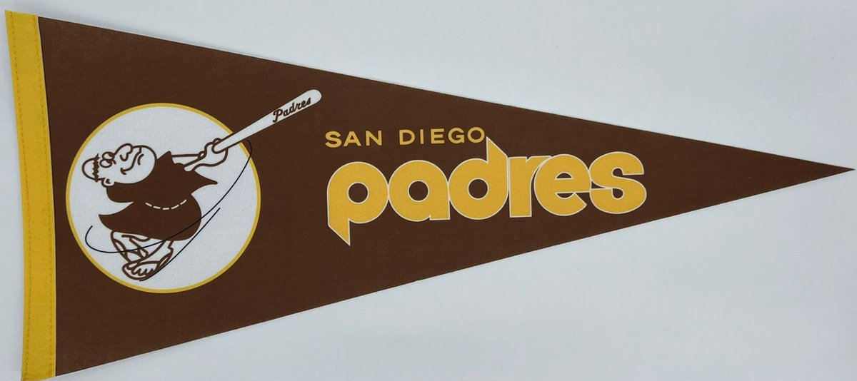 USArticlesEU - San Diego Padres - SD - Californie - Cali - MLB - Vintage - 90s - Vaantje - Baseball - Honkbal - Sportvaantje - Pennant - Wimpel - Vlag - Rood/Wit/Blauw - 31 x 72 cm - vintage logo