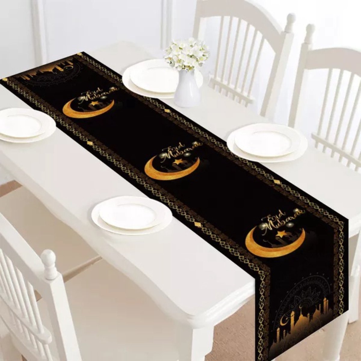 Ramadan Mubarak Decoratie Eid achtergrond banner, Kareem decoratie muur Ramazan poster XXL, moslim zwart goud stoffen bord groot voor woonkamer, thuis, tuin, islamitische Al Fitr Party (185 x 110 cm