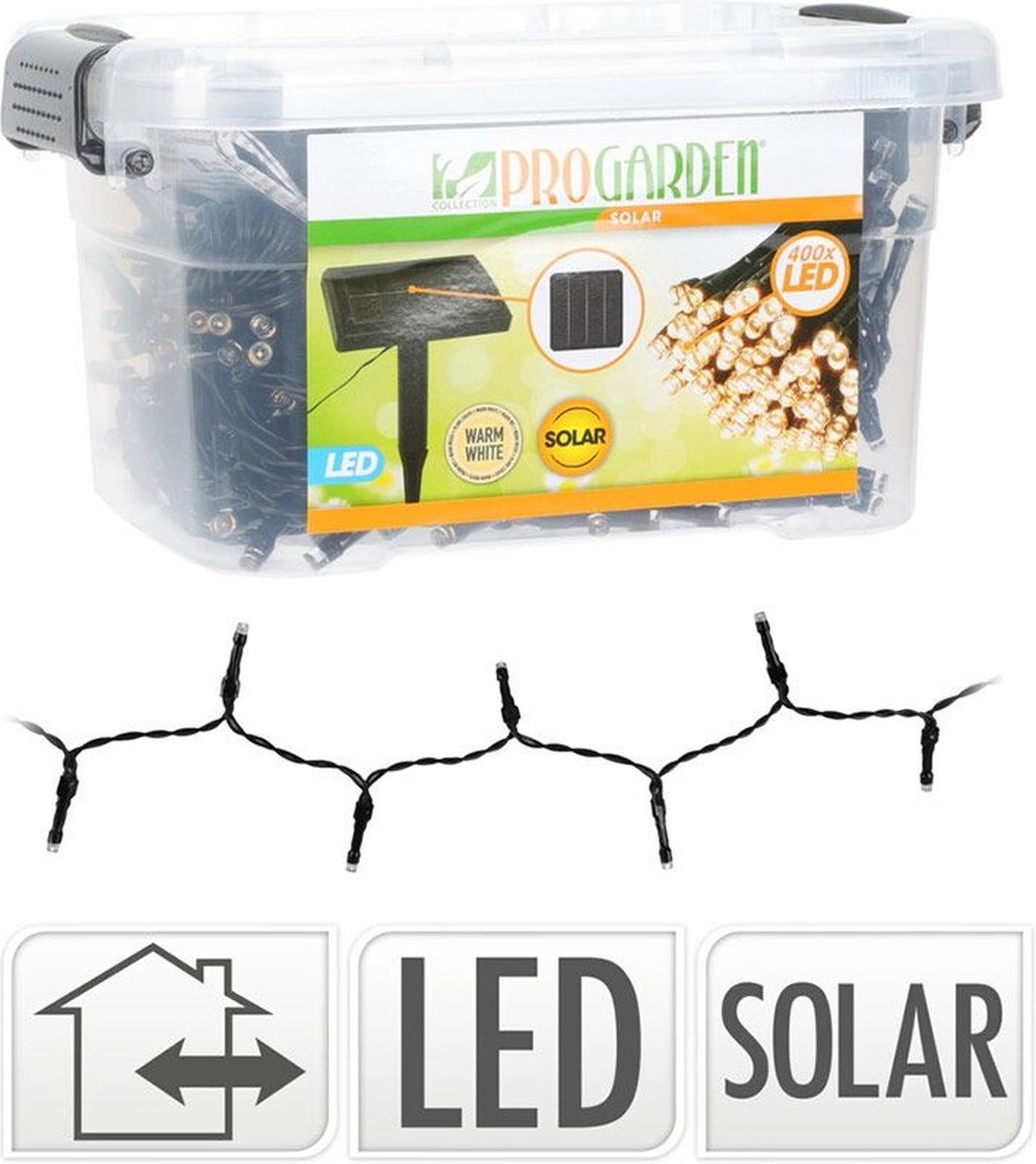 Solar Lichtsnoer - 400 LED - 24 + 4 meter - Warm wit - met Bewaarbox
