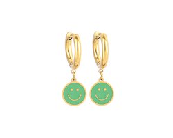 foto van Oorbellen smiley - goud - hoops - groen