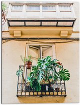 Dibond - Balkon met Groene Planten - 60x80 cm Foto op Aluminium (Wanddecoratie van metaal)