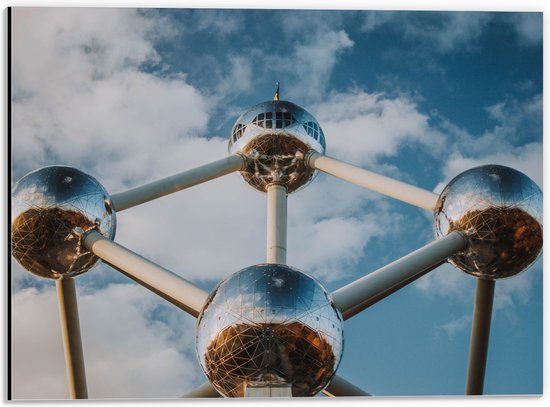 Dibond - Atomium in Brussel, België - 40x30 cm Foto op Aluminium (Wanddecoratie van metaal)