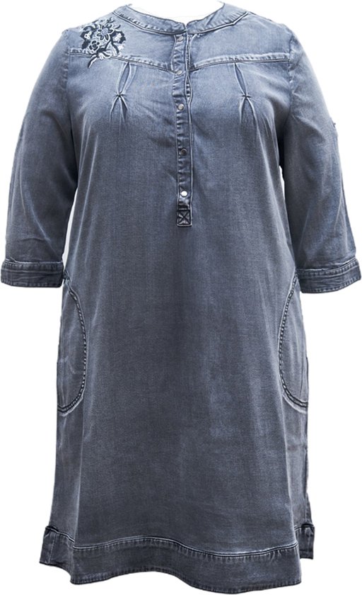 Floraweg jeans lyocell pour femme robe à fermeture boutonnée avec broderie de fleurs et lavage de singe couleur noire