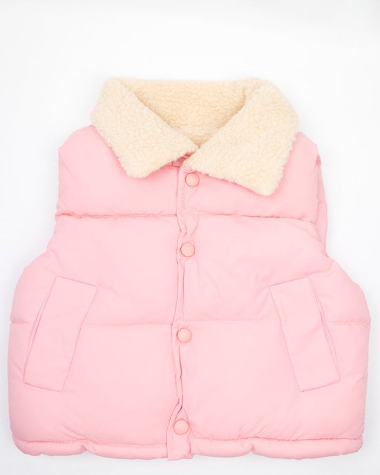 Bodywarmer Bubblegum - roze - teddystof - gewatteerd - Maat 1-2 jaar - sportief - meisjes - Minimalistisch