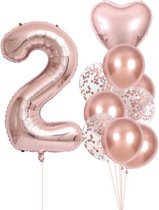 Verjaardag Versiering Meisje Roze / Rosé - 2 jaar - 10 stuks - Ballonnen - Cijferballon - Kinderfeestje Roze & Rosé - Bruiloft - Feestversiering - Roze Ballonnen Meisje - Helium - Leeftijdballon - Folieballon - Roze Versiering - Rosé Ballonnen