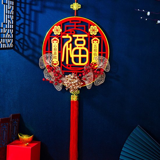 Chinese stijl woonkamer deur hanger/facai fruit acryl ronde zegen hanger/binnen en buiten feestelijke zegen hanger - 五福临门