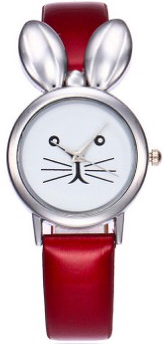 Hidzo Horloge Konijn Ø 37 mm - Rood - Kunstleer