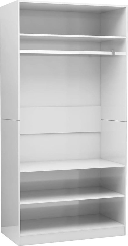 vidaXL - Kledingkast - 100x50x200 - cm - bewerkt - hout - hoogglans - wit