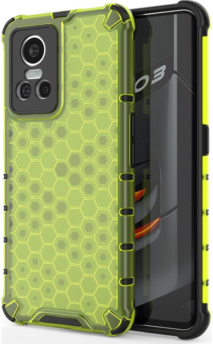 Mobigear Hoesje geschikt voor Realme GT Neo 3 Telefoonhoesje Hardcase | Mobigear Honeycomb Backcover Shockproof | Schokbestendig GT Neo 3 Telefoonhoesje | Anti Shock Proof - Groen