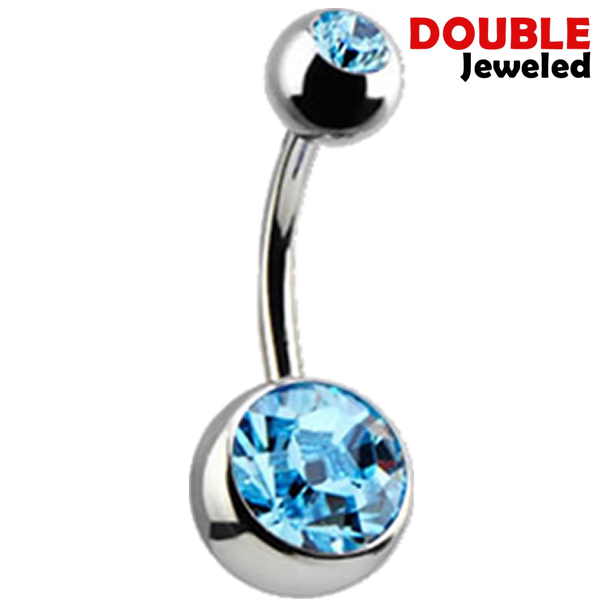 Navelpiercing - Chirurgisch staal - met Aqua zirkonia stenen - Double Jeweled - Licht Blauw