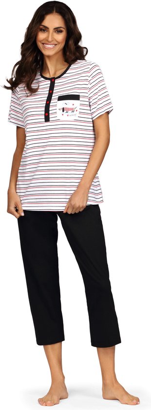 CHUNG Dames Pyjama Set Korte Mouw Top Capri Broek Katoen Blend