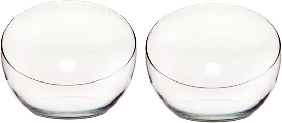 Bellatio Design Bolvaas schuine schaal - 2x - transparant gerecycled glas - D25 x H20 cm