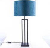Tafellamp vierkant met velours kap Roma | 1 lichts | blauw / zwart | metaal / stof | Ø 40 cm | 79 cm hoog | tafellamp | modern / sfeervol / klassiek design