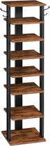 Schoenenrek met 8 niveaus - Smal Schoenenrek - Schoenenkast met 2 haken - Opbergplanken, schoen organisator, ruimtebesparend, voor entree, hal, slaapkamer, vintage bruin-zwart
