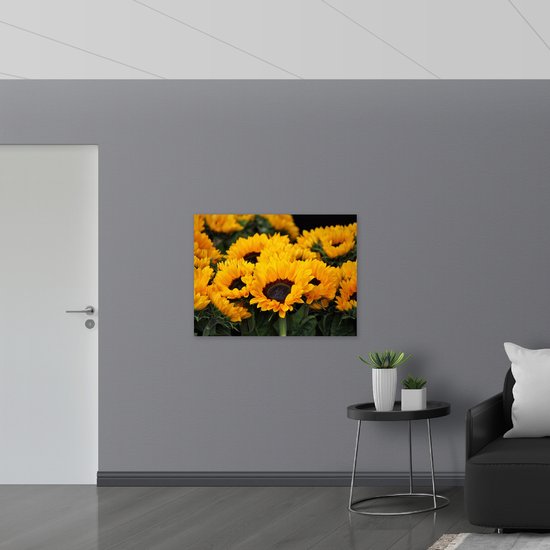 Poster Glanzend – Meerdere Gele Zonnebloemen - 100x75 cm Foto op Posterpapier met Glanzende Afwerking