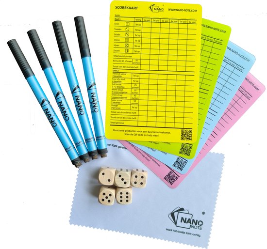 Afbeelding van het spel Nano Note - Duurzame Yahtzee set - Uitwisbare scorekaarten - Oneindig te gebruiken - Volledige set -