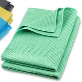 Microvezel droogdoek, Premium wafeldoek (60x40 cm, groen), super lage kwaliteit, voor auto, glas, keuken, services, badkamer - Nieuwe uitvoering