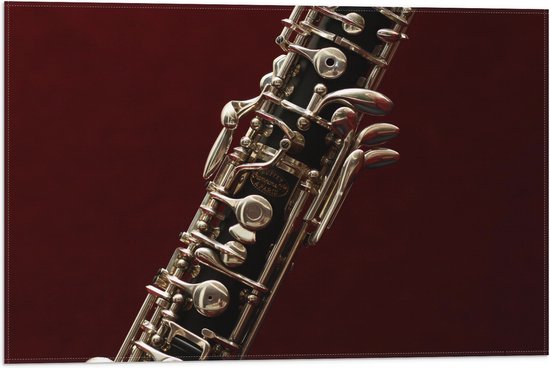 Vlag - Deel van Zwart met Zilveren Hobo Blaas Instrument - 60x40 cm Foto op Polyester Vlag