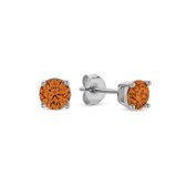 New Bling 9NB-1163 Clips d'oreilles en argent avec pierre de zircone 4mm - Oranje - Rhodium - Argent