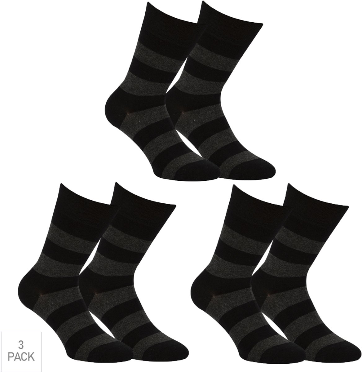 Boru Bamboo - 3-Pack - Gestreepte Sokken - Bamboe - Antibacterieel - Heren / Dames - zwart - 43-45 - 2326