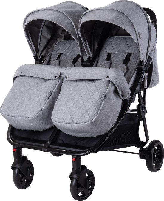 Lorelli Tweeling Kinderwagen incl. Luiertas - Dubbele Buggy - Twin Buggy - Duowagen - Duobuggy Cool Grey