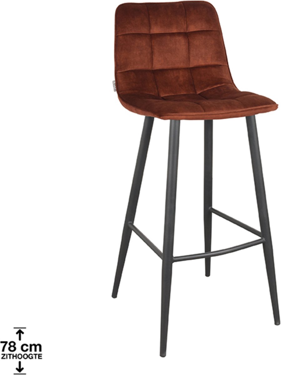 LABEL51 Jelt Barkruk - Oranje - Velvet - Hoog - Kruk