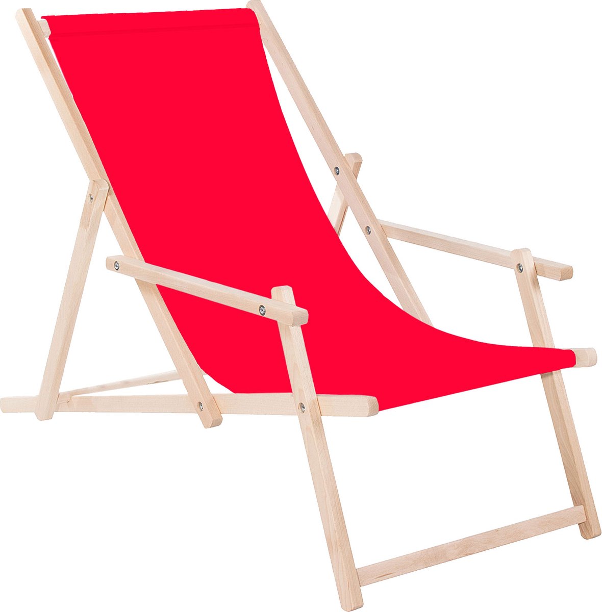 Springos - Ligbed - Strandstoel - Ligstoel - Verstelbaar - Arm Leuning - Beukenhout - Handgemaakt - Rood