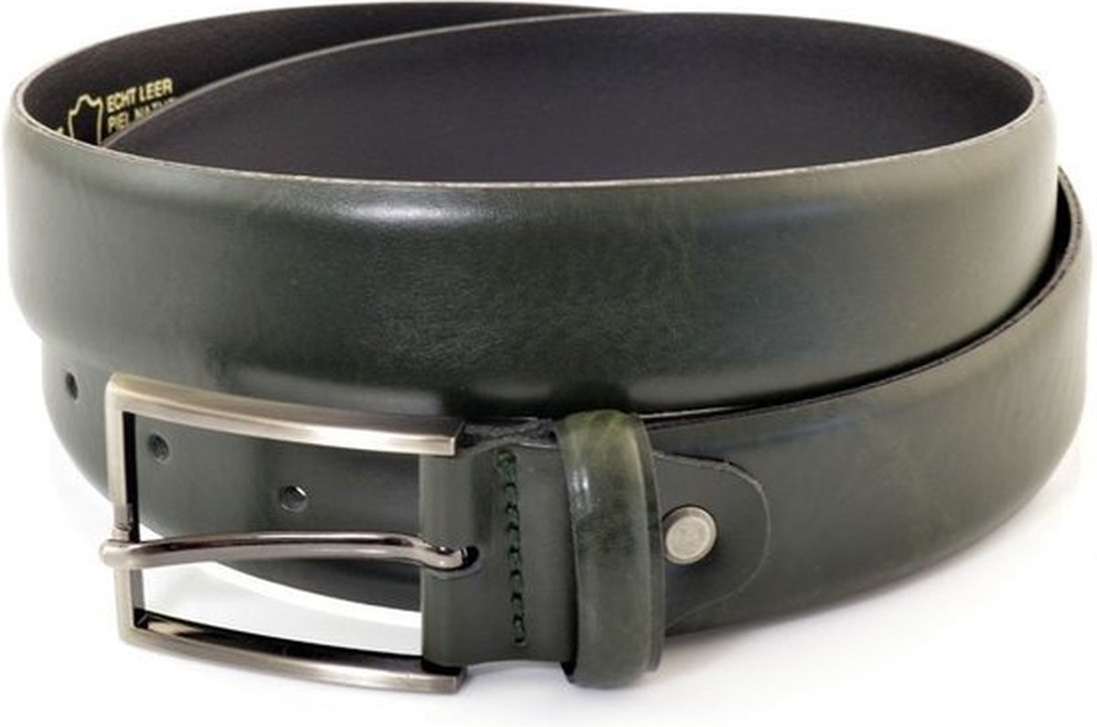 Heren Riem volnerf echt Leer groen - 3.5 cm Breed - Broekriem - Nette Riem - Pantalon Riem - Maat: 95 / Totale lengte riem 110 cm - Echt Leer