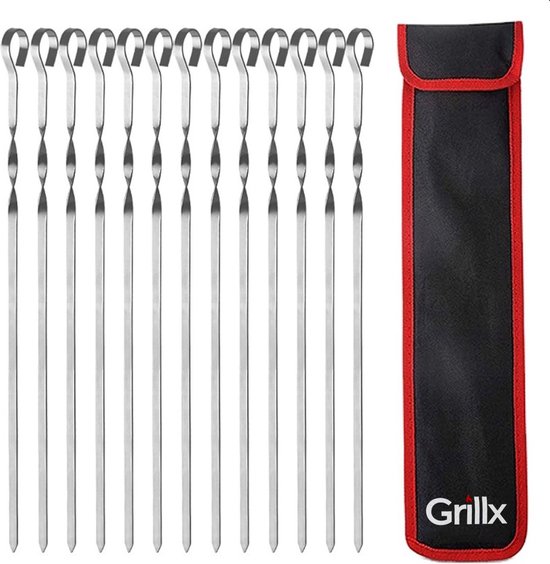 Ensemble de 12 brochettes GrillX (40 centimètres) - Brochettes de gril - Pics à brochettes - Accessoires de BBQ - Outils de barbecue - Peut également être utilisé comme bâtonnets de guimauve - Kebab
