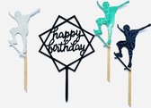 Skateboard Skater Happy birthday taart vlag - taart topper - taart decoratie - verjaardag versiering - prikkers met versiering - taartversiering