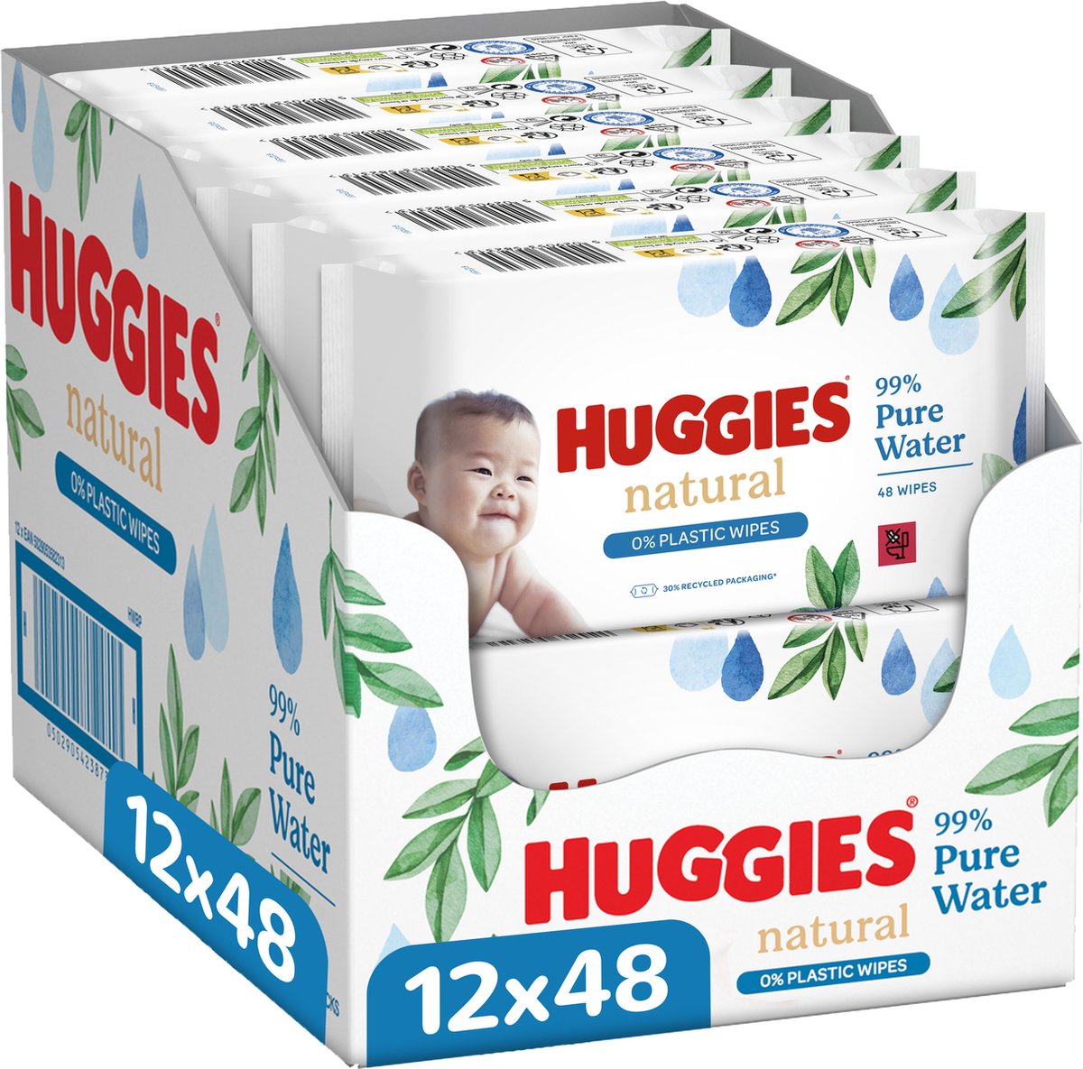 Huggies billendoekjes - Natural 0% plastic - 12 x 48 stuks - 576 doekjes - Huggies