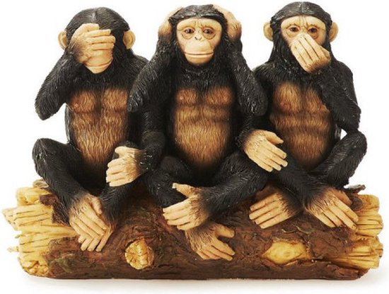 Horen, zien en zwijgen Apen - 3 aapjes op een boomstam