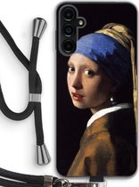 Case Company® - Hoesje met koord geschikt voor Samsung Galaxy A14 hoesje met Koord - The Pearl Earring - Telefoonhoesje met Zwart Koord - Bescherming aan alle Kanten en Over de Schermrand