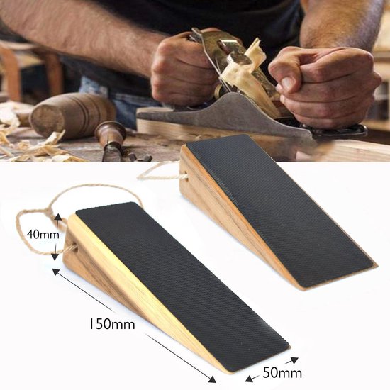 Dieux® - Luxe Deurstopper Set van acaciahout - 2 stuks - Deurstop - Deurdranger voor binnen met antislip - Deurvastzetter binnendeur - Deurwig van hout ophangbaar