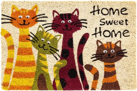 Home & Deco Kokos Deurmat vier vrolijke katten 40x60 cm