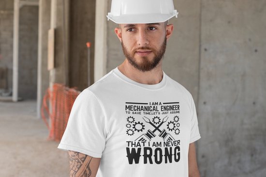 Rick & Rich - T-Shirt Mechanics Are Never Wrong - T-Shirt Electrician - T-Shirt Engineer - Wit Shirt - T-shirt met opdruk - Shirt met ronde hals - T-shirt met quote - T-shirt Man - T-shirt met ronde hals - T-shirt maat S