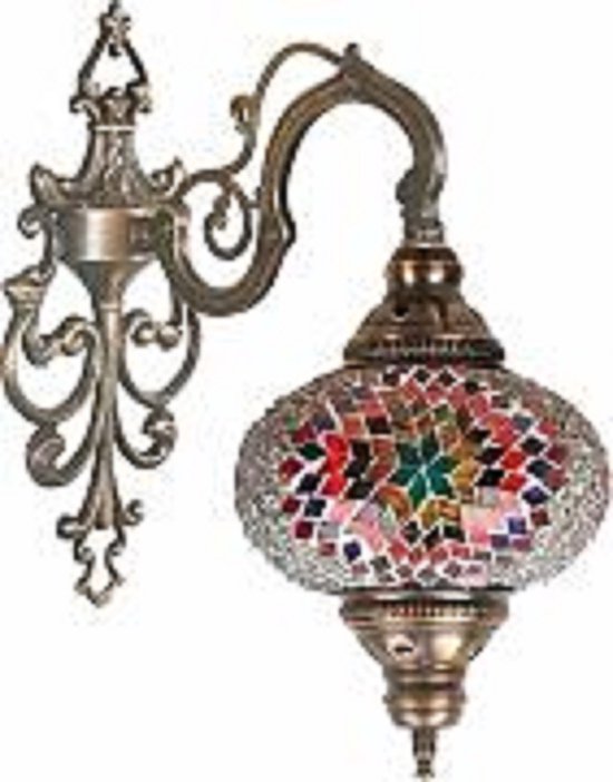 Oosterse Lamp – Wandlamp - Mozaïek Lamp - Turkse Lamp - Marokkaanse Lamp - Ø 20 cm - Hoogte 28 cm - Handgemaakt - Authentiek - Multi Kleur